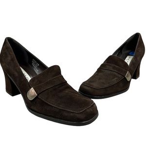 Mila Paoli - Suede - Brown w/ Silver Accent Heel Loafer - Size 7.5